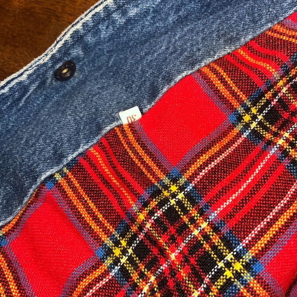 Vintage 80s Denim Jean Jacket Buffalo Plaid Flannel Lined Women’s Size M Puff - Picture 10 of 13